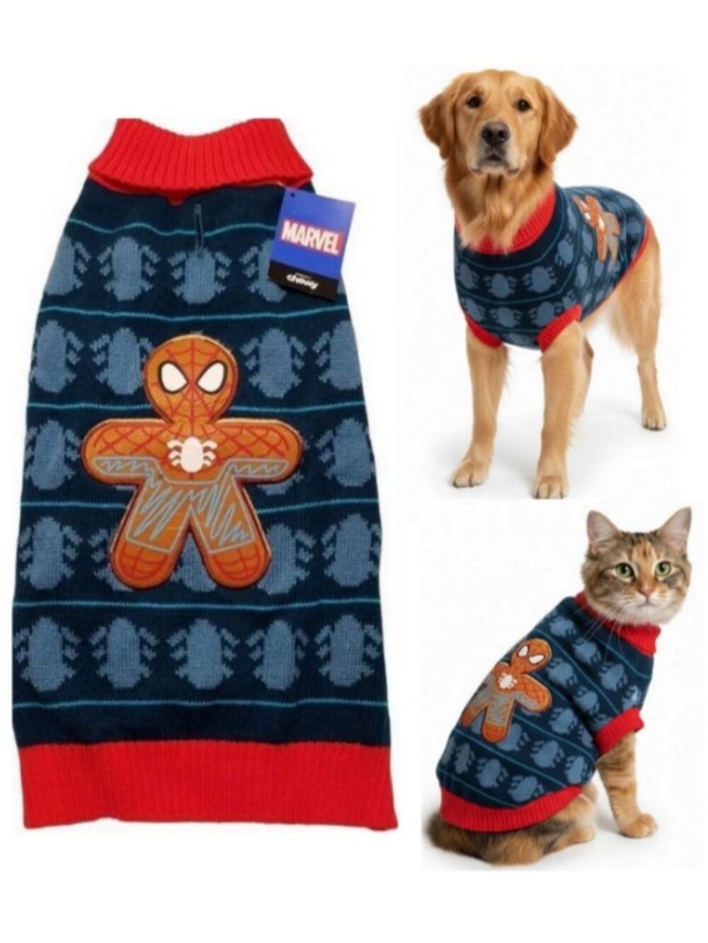 Marvel Spider-Man Gingerbread Dog & Cat Turtleneck Christmas Sweater (XL) 1pc
